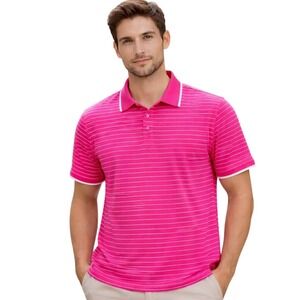 G/Fore Polo Golf‎ Striped Fine Line Pique Performance Stretch Pink White Men's L